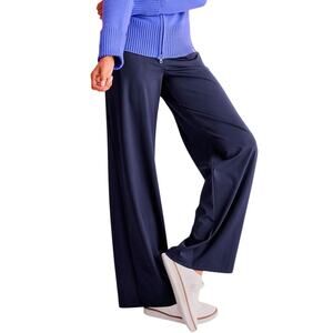 T By Talbots Out & About Wide Leg Pants XL Blue Pockets Smooth Stretch Travel
